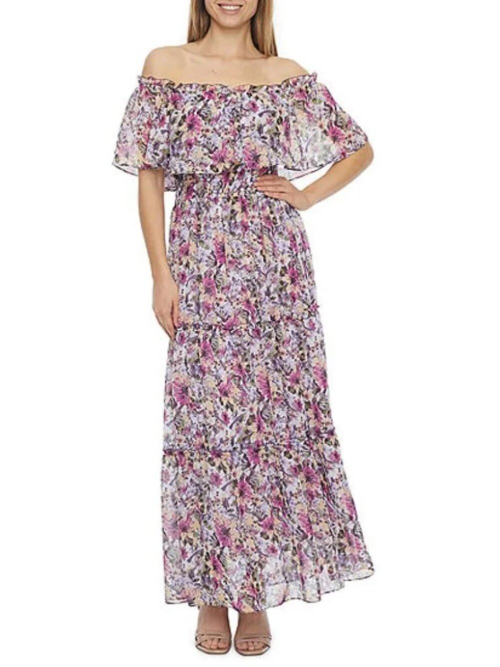 Off the Shoulder Floral Maxi Dress